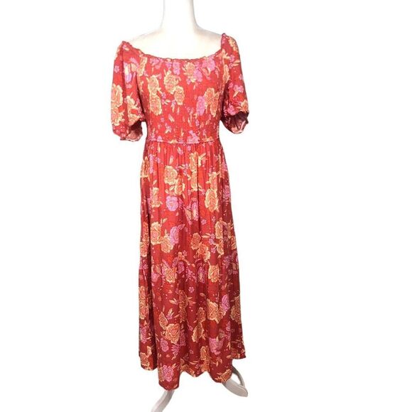 Zesica Dress Womens Size XL Orange Pink Floral Smocked Ruffle Beach Boho New - Picture 9 of 13